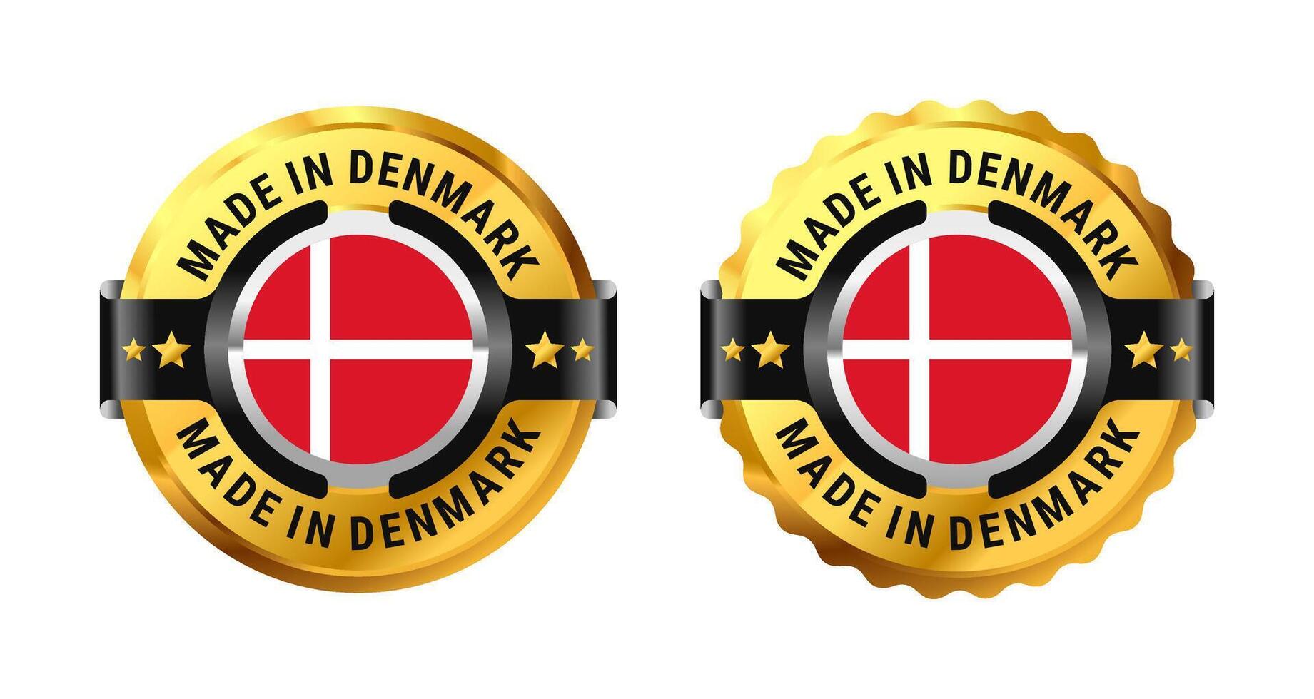 Made in Denmark icon a gold circle with a picture of a flag in the middle. For icon, sign, stamp, badge, logo, label, mark, symbol, Banner etc. Modern and minimalist. Illustration vector