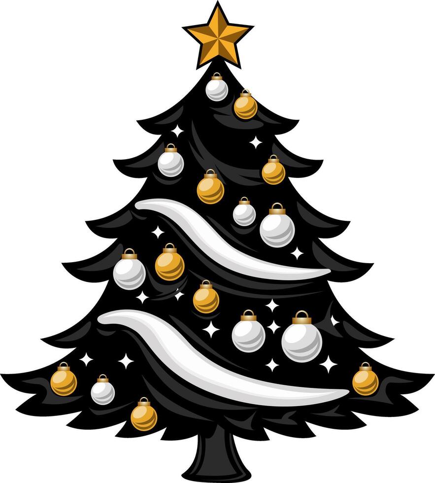 Black and White Holiday Tree with Star - Christmas tree isolated on a white background. illustration. vector