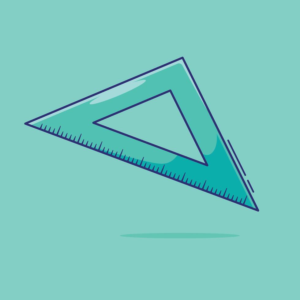 Draw cute measuring instrument or triangle ruler illustration. School stationary supplies vector