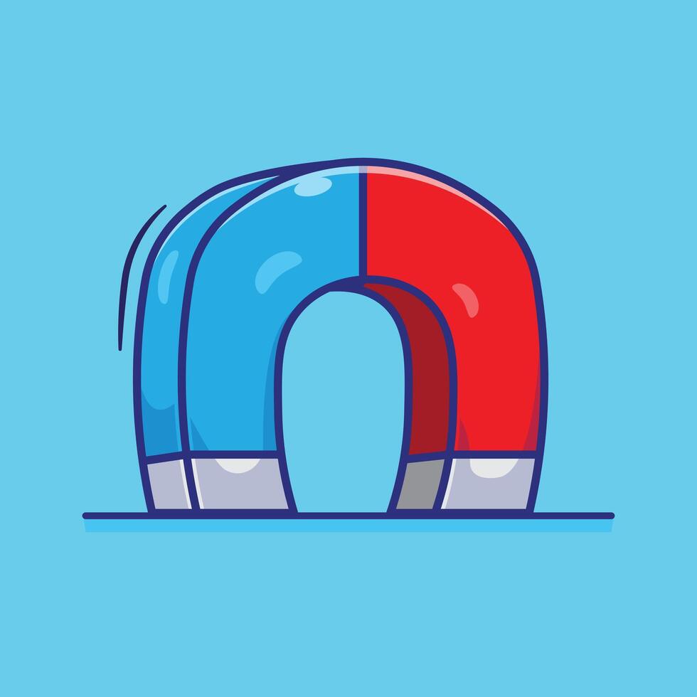 Draw flat cartoon red and blue metal steel magnet magnetic electromagnetic object equipment concept vector