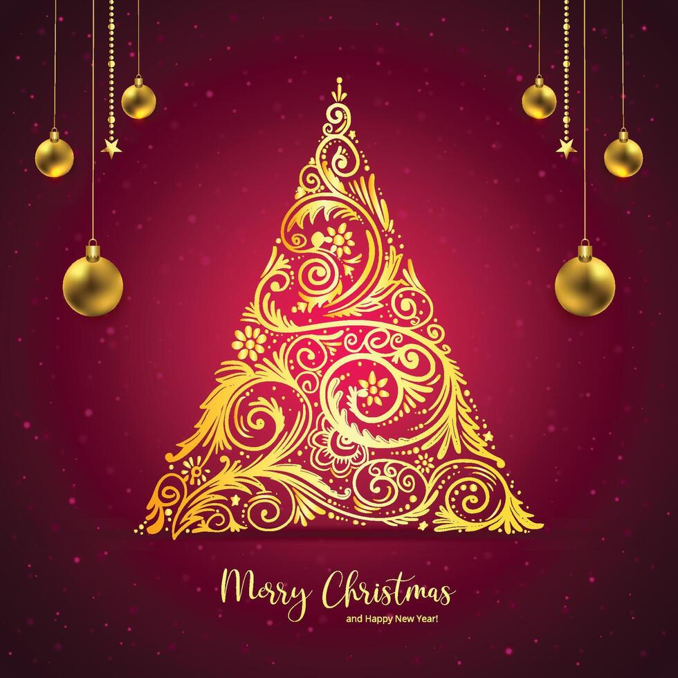 Artistic beautiful christmas tree celebration card on red background vector