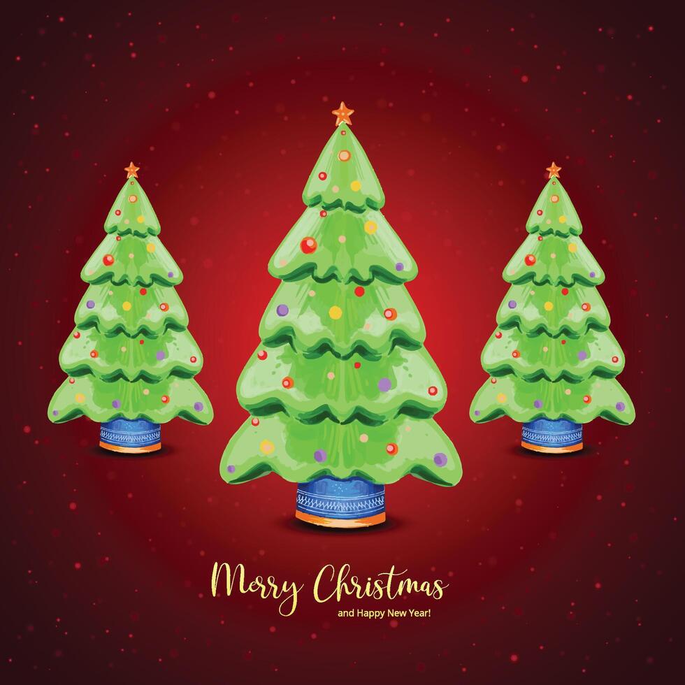 Christmas tree card celebration festival red background vector