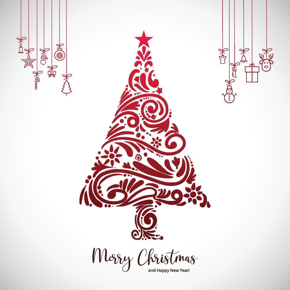 Artistic beautiful christmas floral tree card on white background vector