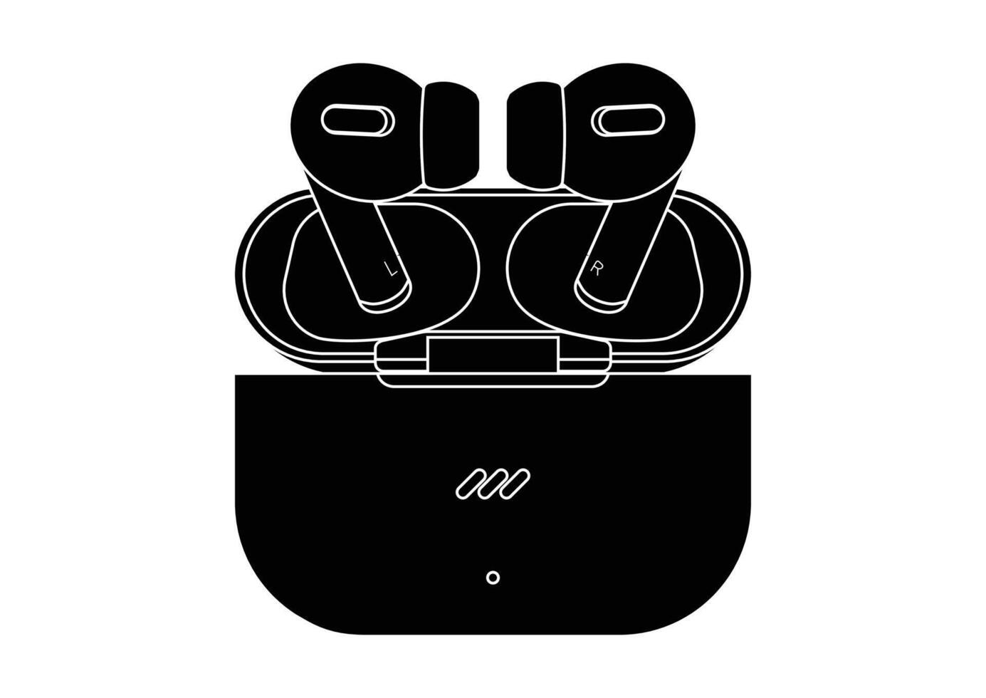 Silhouette of wireless headphones with charging case flat design isolated on white background vector