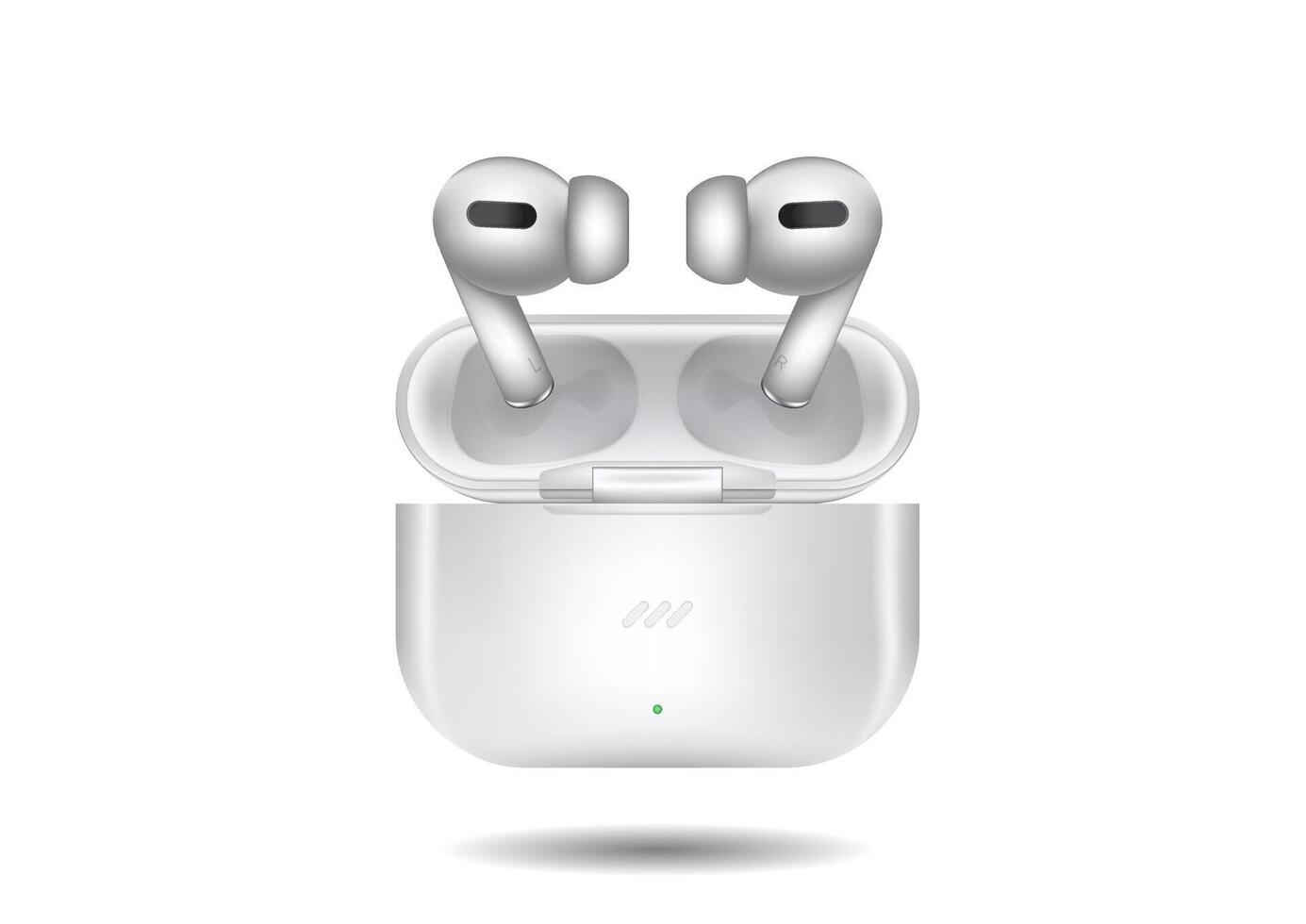 Realistics wireless headphones with charging case flat design isolated on white background vector