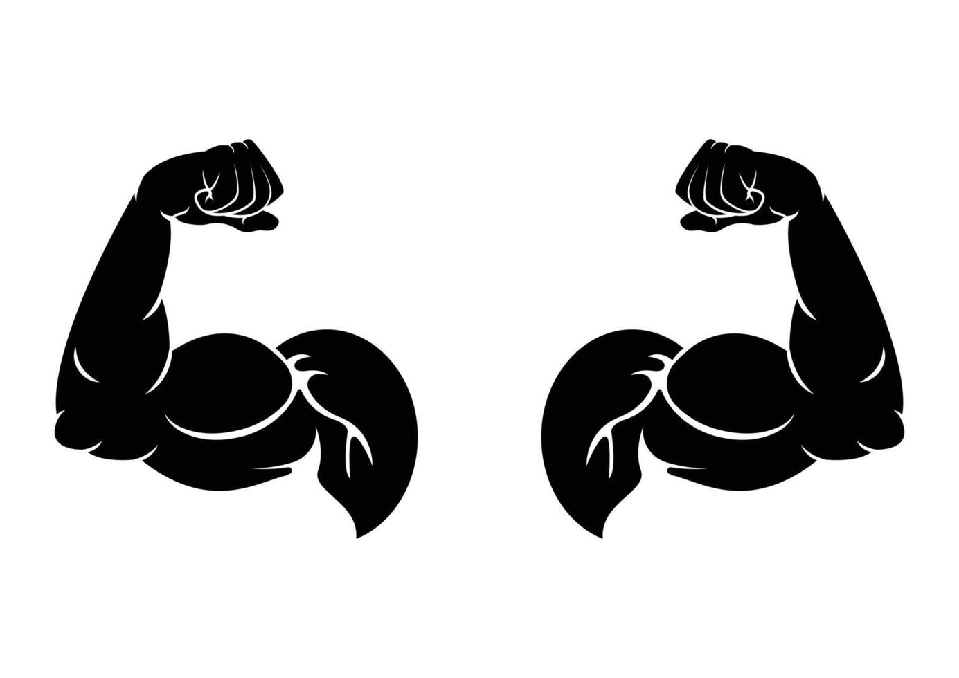 Silhouette of two Bicep muscle flexing flat design isolated on white background. Two muscle arms vector