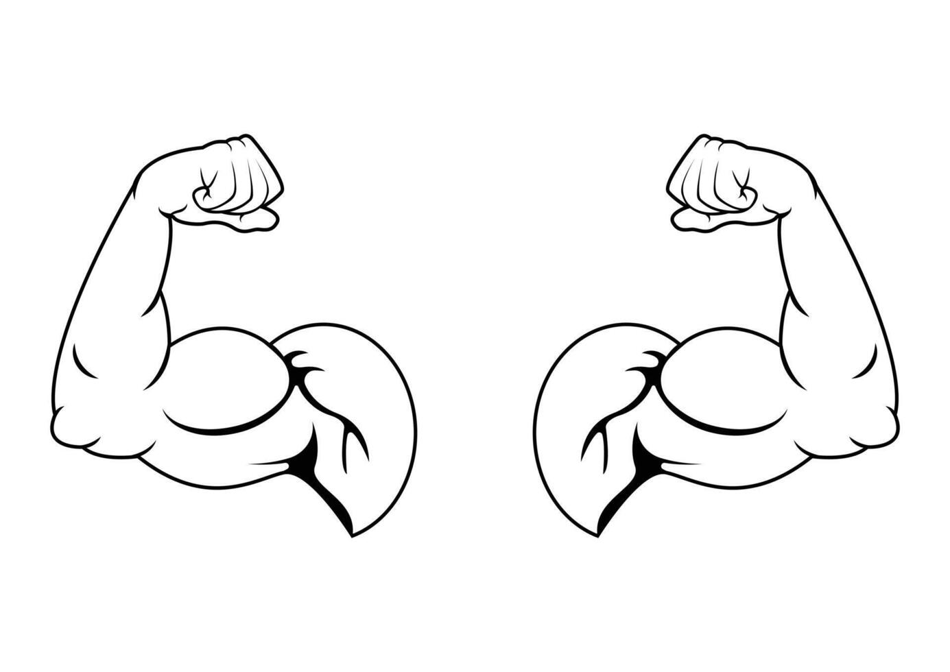 Black and white two bicep muscle flexing flat design isolated on white background. Two muscle arms vector