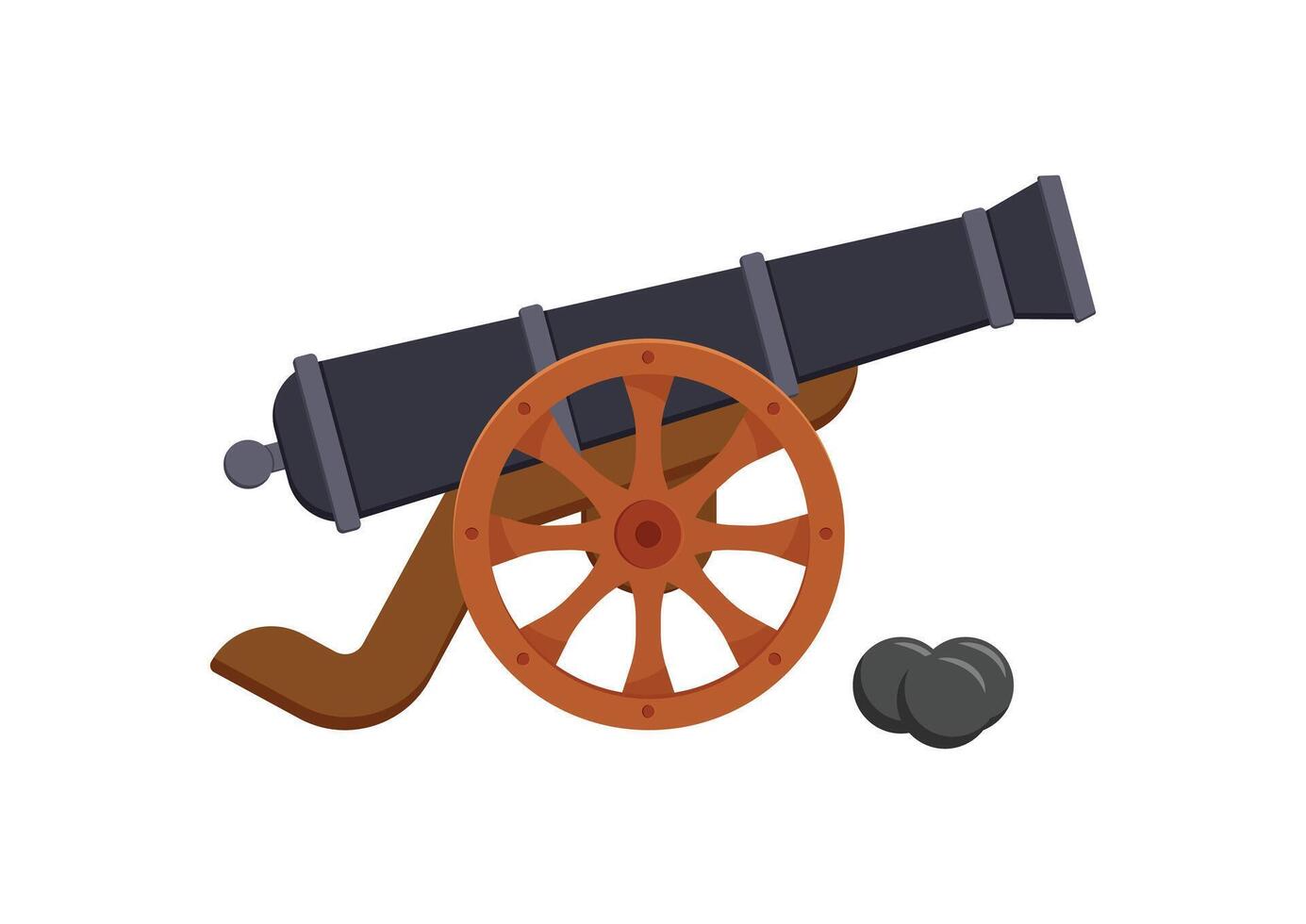 Ancient pirate cannon flat design isolated on white background vector