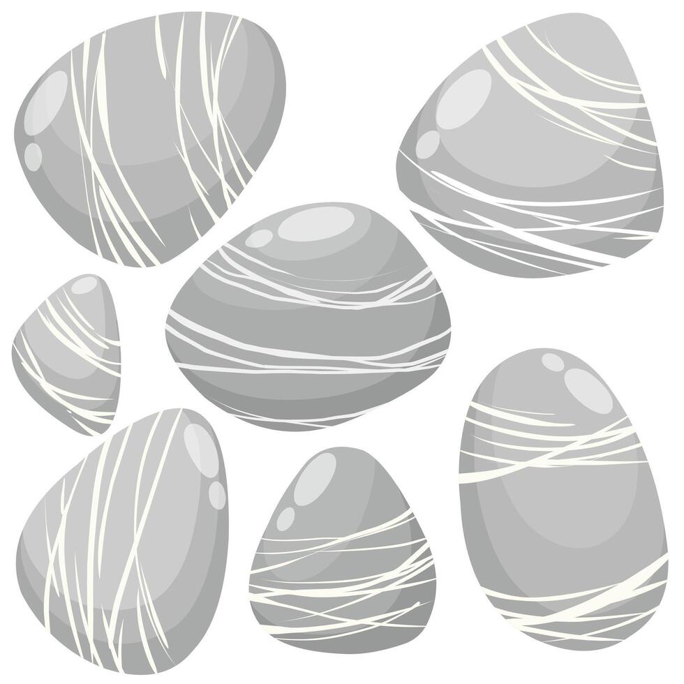 Collection of sea stones with striped pattern. Creative decor and design. vector
