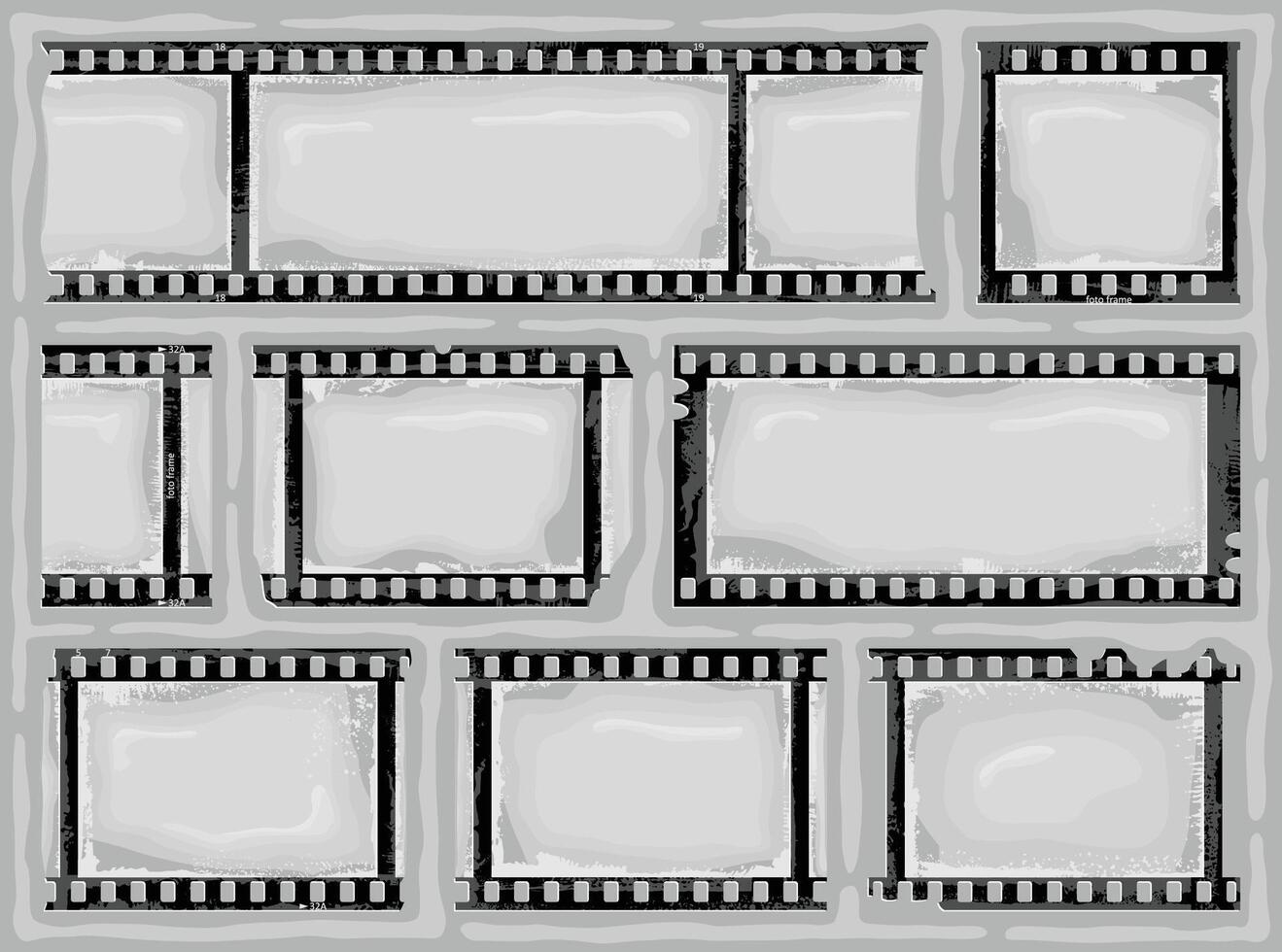 Grunge film strip border frame. Camera roll vintage design. Photo album, place for negative pictures with grunge effect. Retro scratched background vector