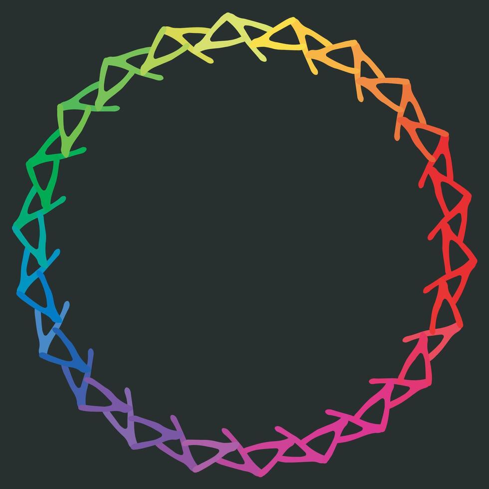 The spectral circle pattern. Lace ornament with rainbow colors. Rounded border frame. Multi color ring background vector