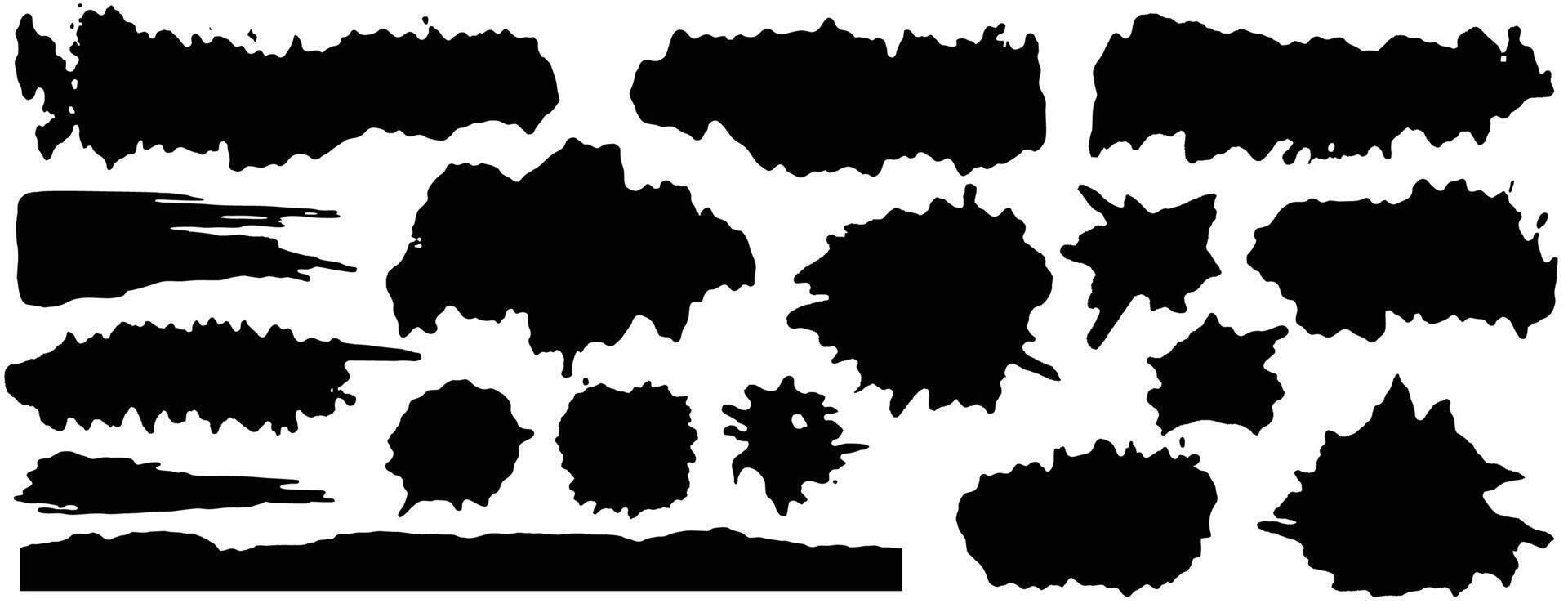Collection of artistic grungy black paint hand made creative brush stroke set isolated on white background vector