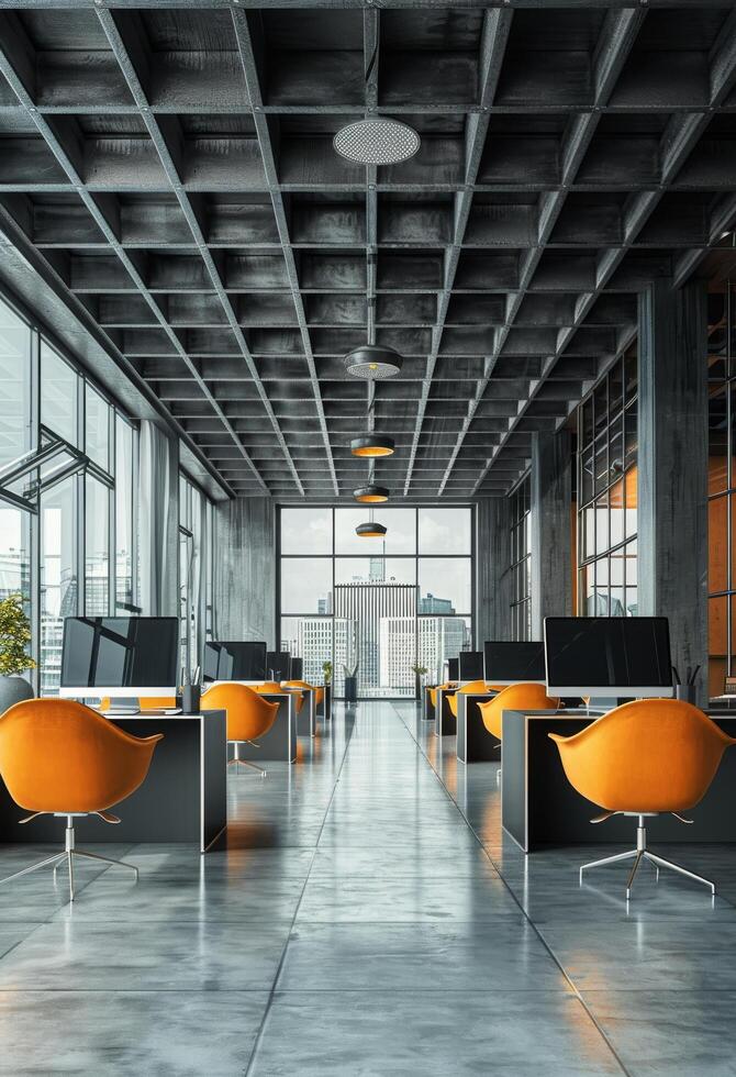 Modern Open Office Space With City View photo