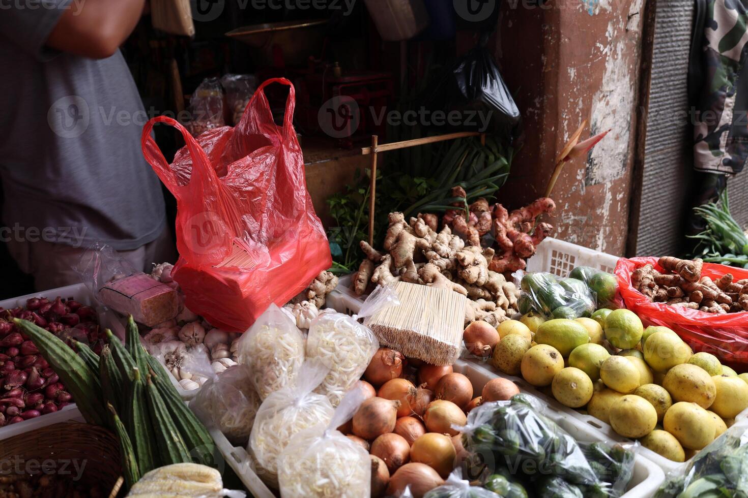 Indonesian Traditional Market Situation, Vegetable Seller photo