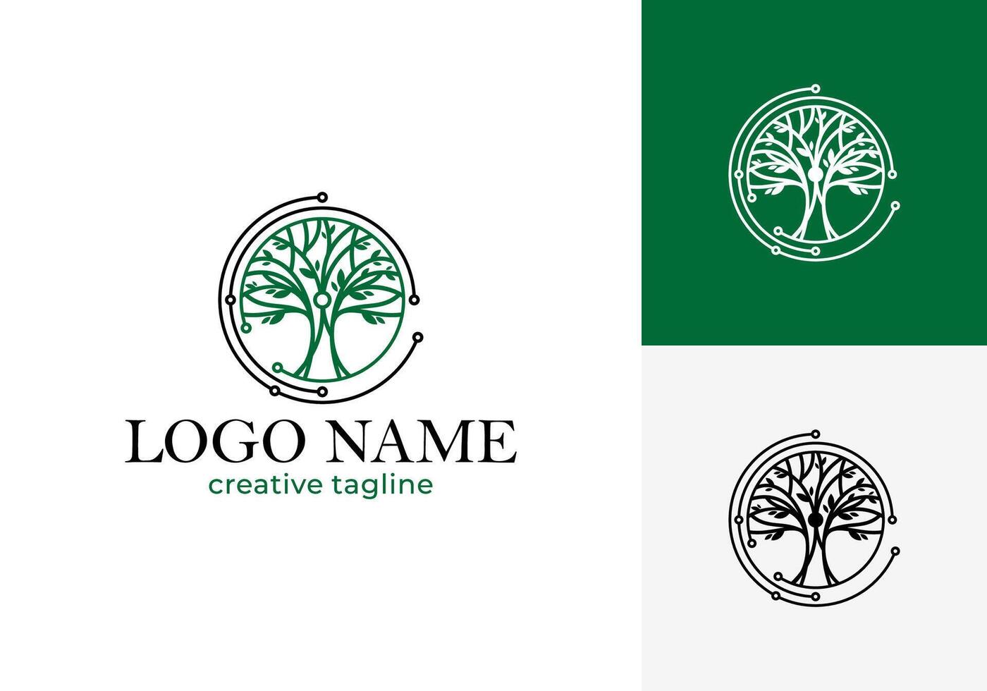 Tree technology logo illustration template. Business icon of innovative digital technology concept. vector