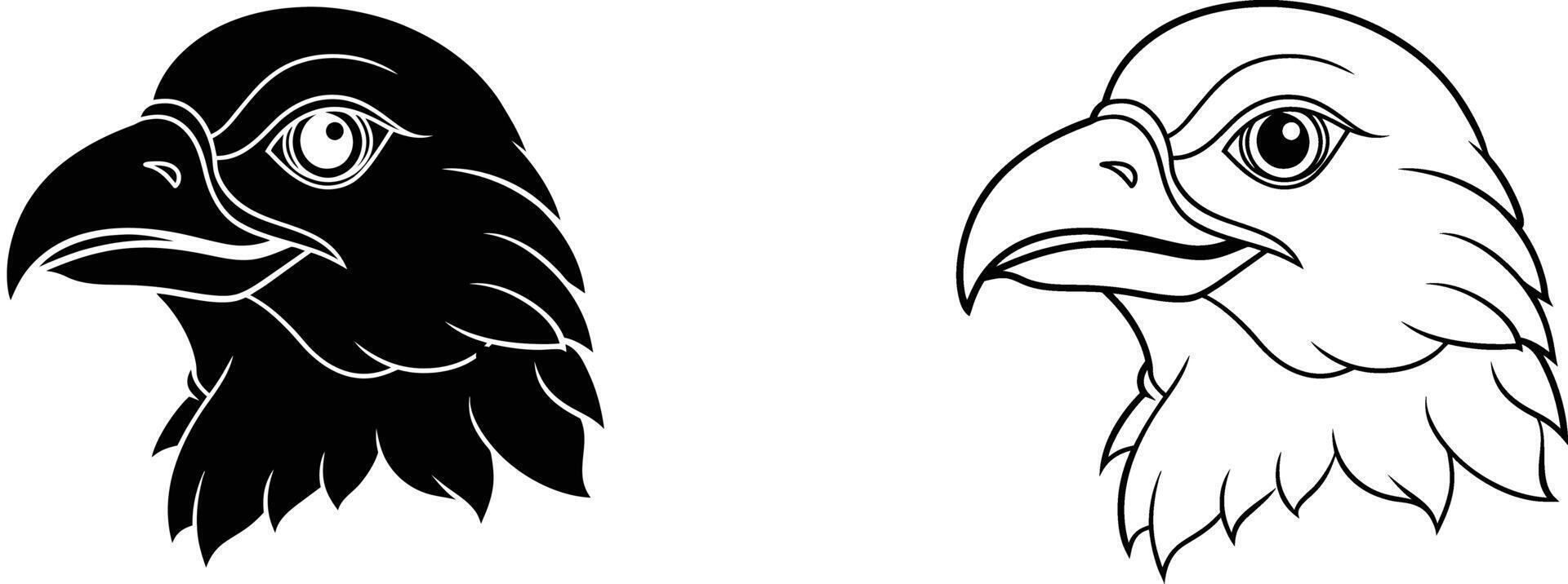 Eagle Head Silhouette and Outline Illustration vector
