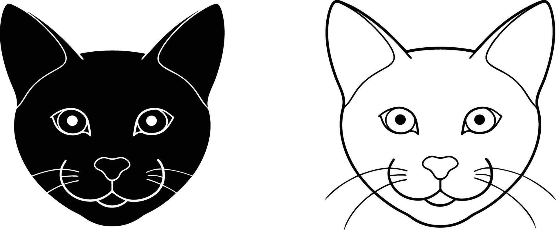 Cat Face Outline and Silhouette Illustration vector
