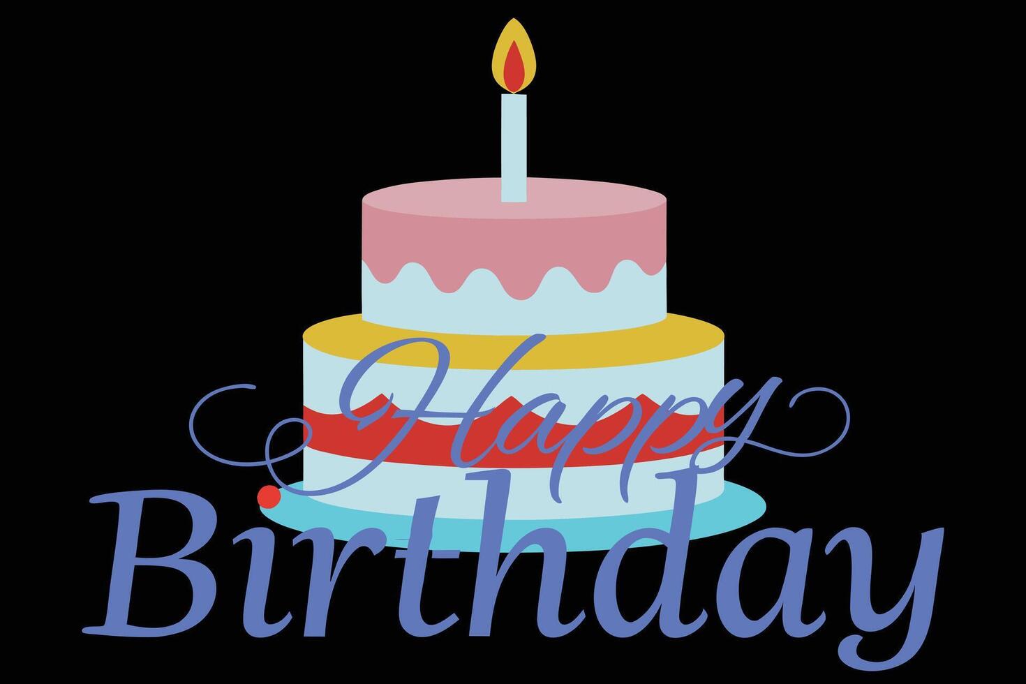 Happy Birthday Cake With Candle And Swirls vector