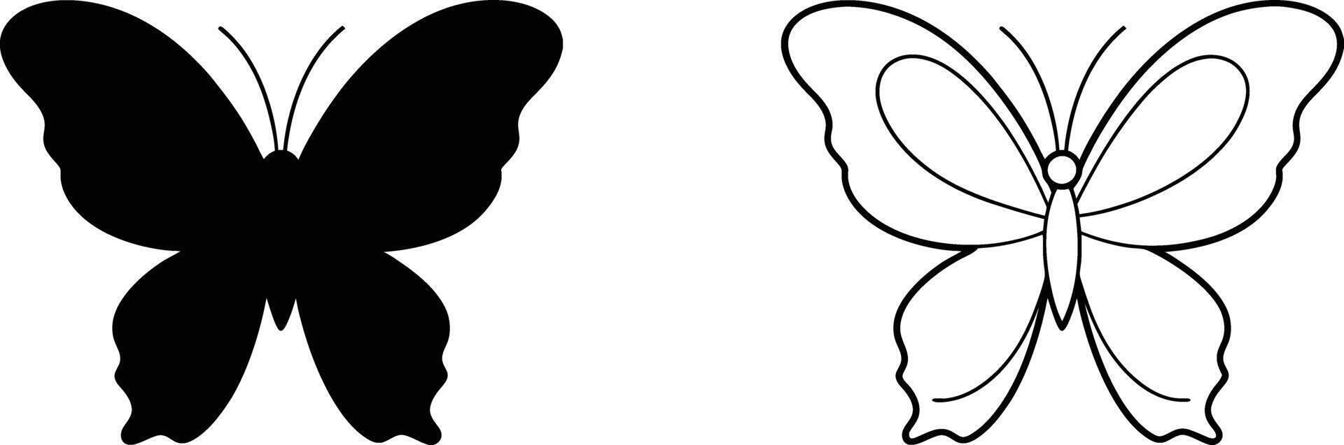 Butterfly Silhouette and Outline Illustration vector