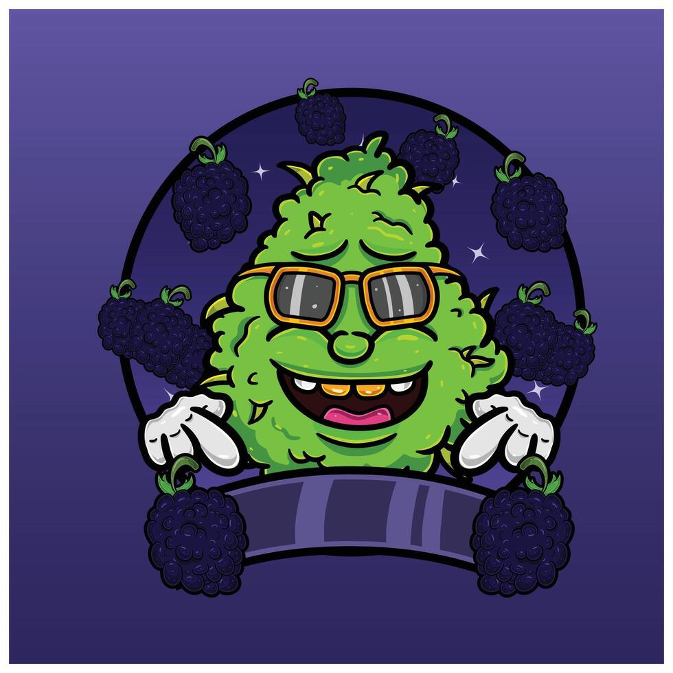 Cartoon Herbal Leaf With Blackberry Fruit Flavor. Design For Logo, Label and Packaging Product. vector