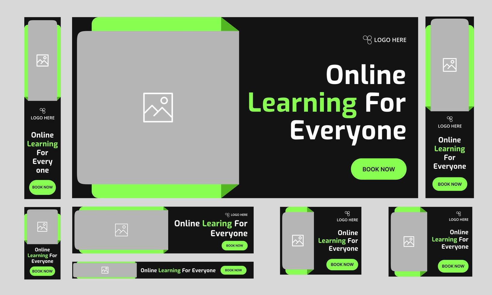 Editable online learning web set banner template design, education system web bundle banner design, fully customizable eps 10 file format vector