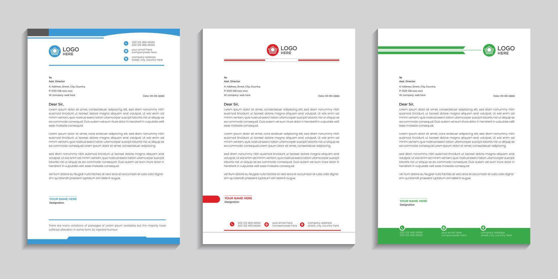 Letterhead template design set to color variation with white background vector