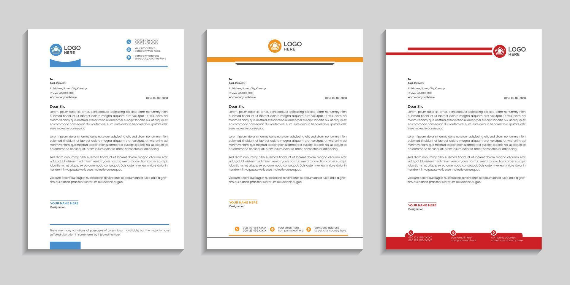 Corporate letterhead design to color variation with white background vector
