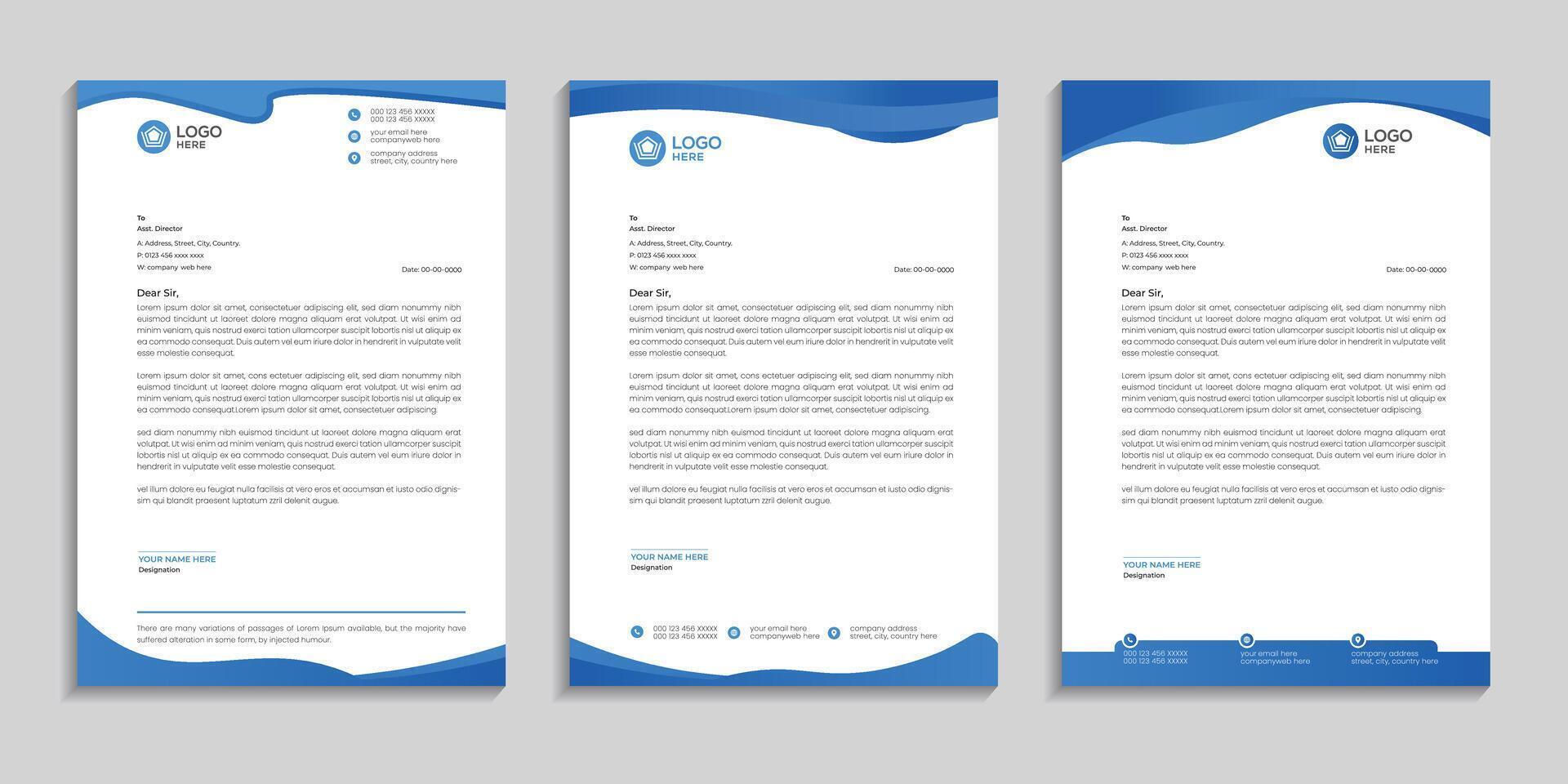 Professional letterhead template design set with blue color gradient vector