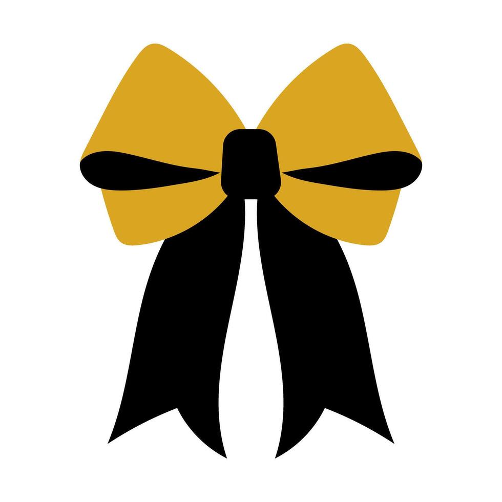 A ribbon bow is displayed in black and yellow colors. The bow is made of ribbon and has a black and yellow pattern. The ribbon is long and is tied in a bow shape vector
