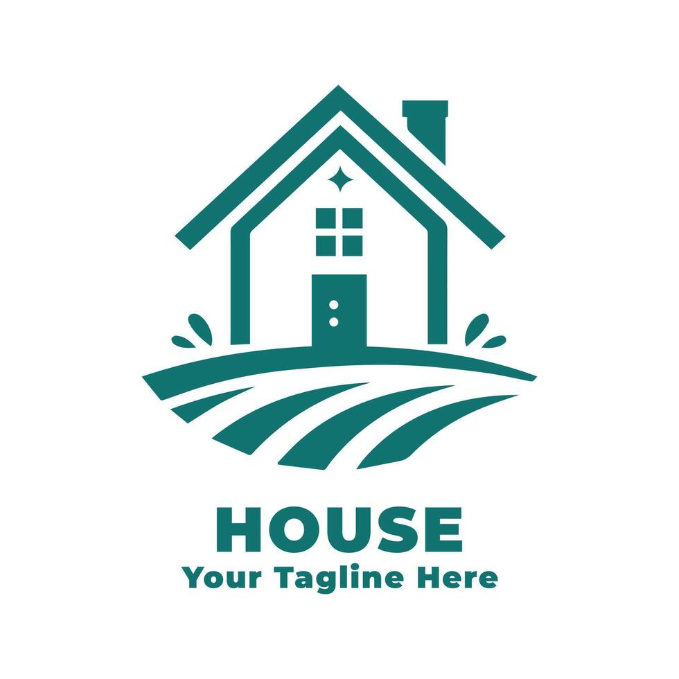 House Logo Simple Illustration With Blue Concept vector