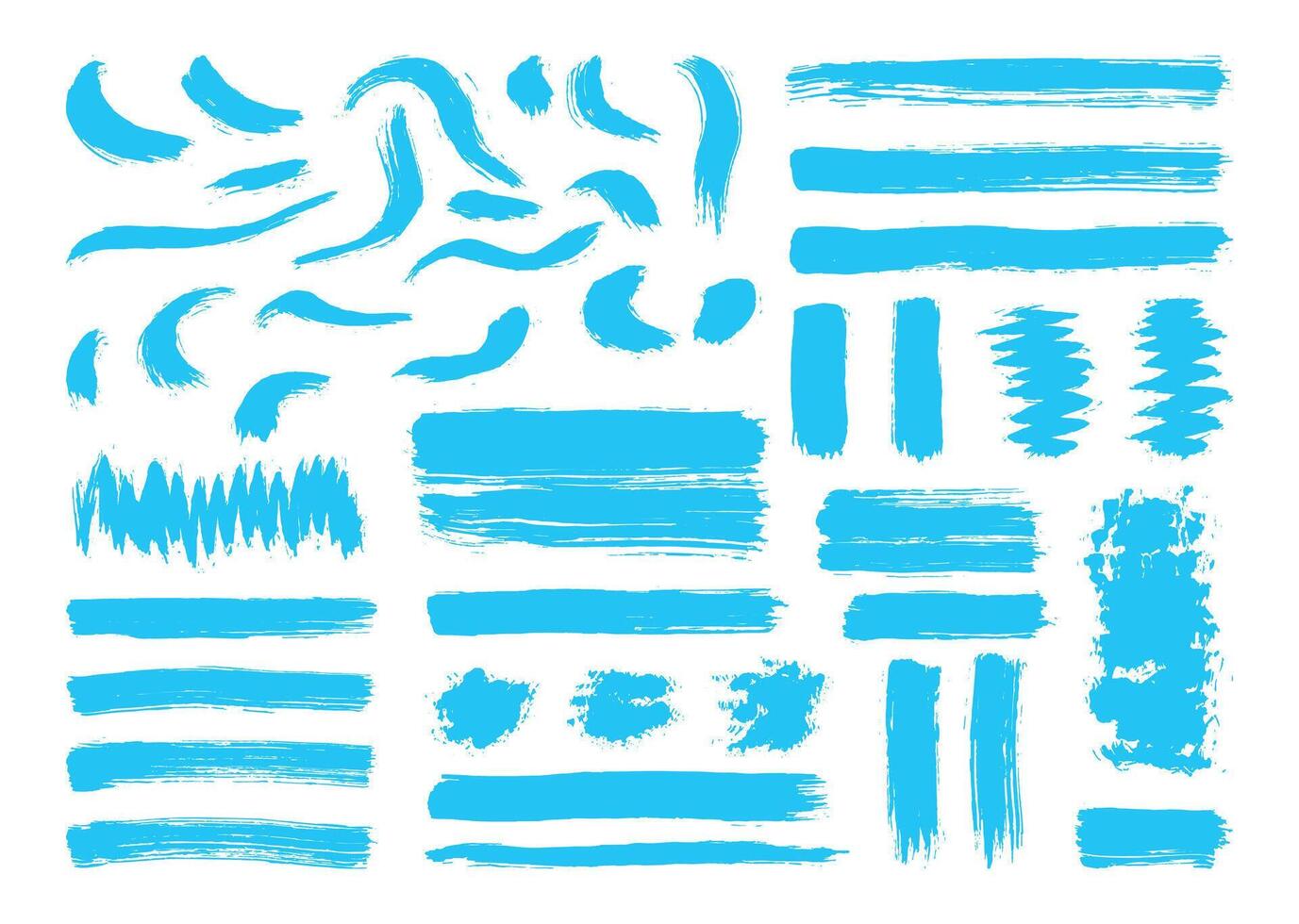 Abstract paint brush strokes element collection, Straight lines, curve, and zigzag shapes design set. Artistic hand drawn brushes. vector