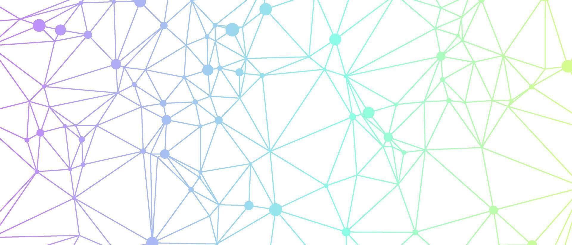 Abstract background with connected lines and dots in purple, blue, and green on white. vector