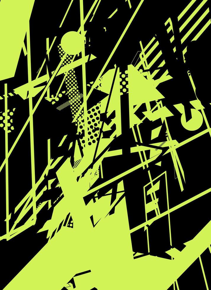 Abstract black and green geometric pattern with overlapping shapes. vector