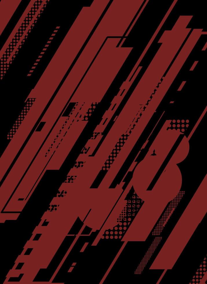 Abstract Geometric Pattern with Red and Black Stripes and Dots. vector