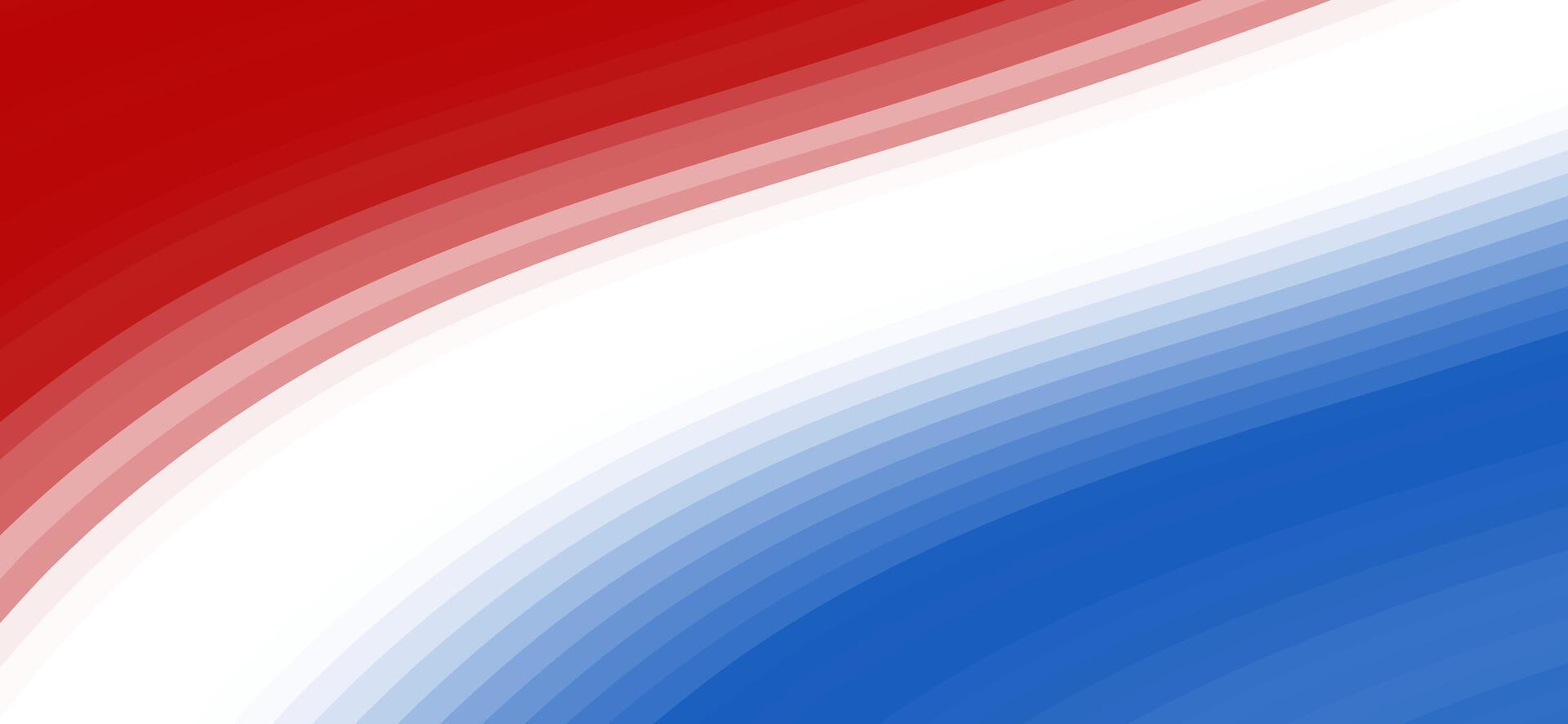Abstract background with red, white, and blue curved stripes. vector