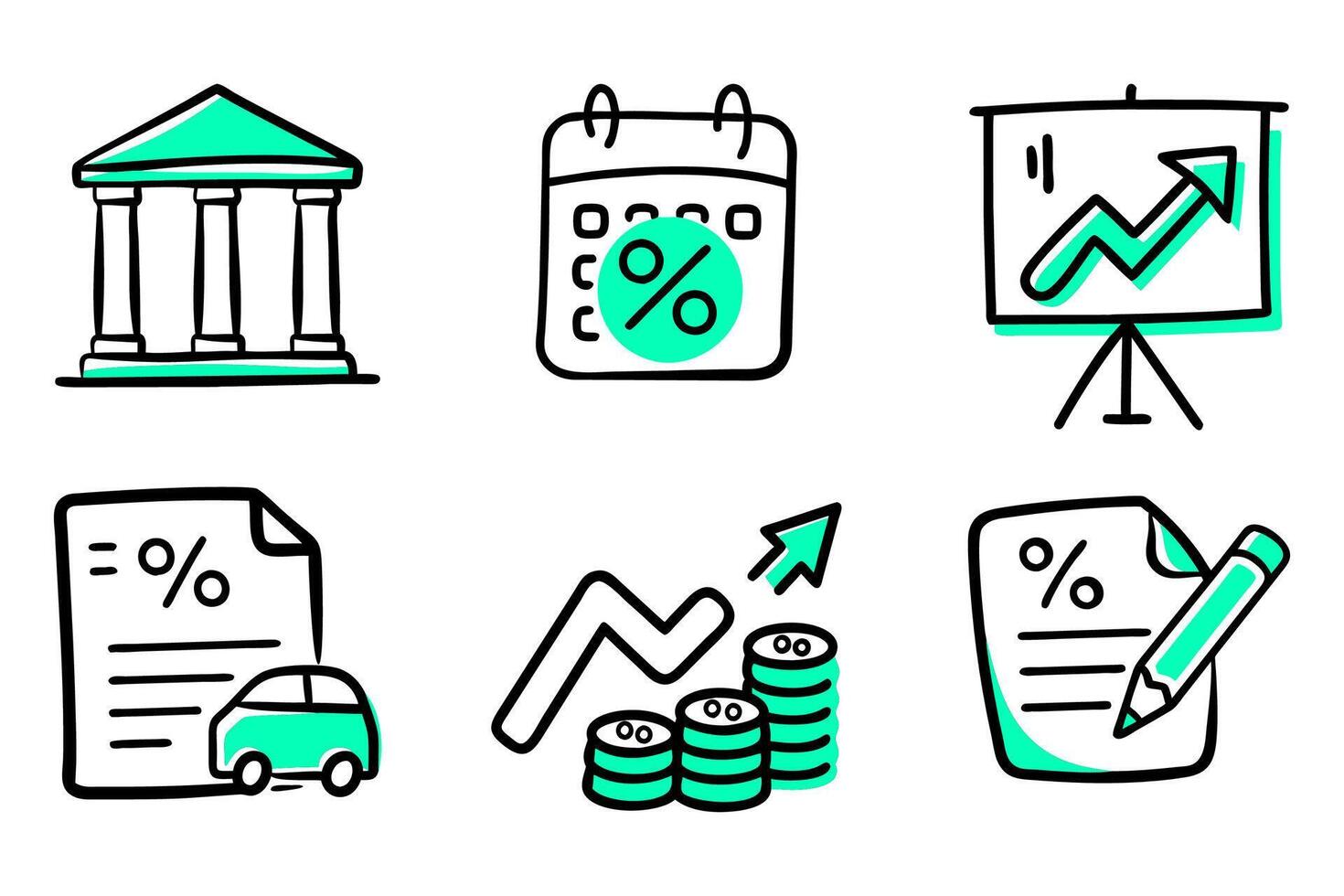 A set of six different icons, each with a different concept, mood, or idea vector