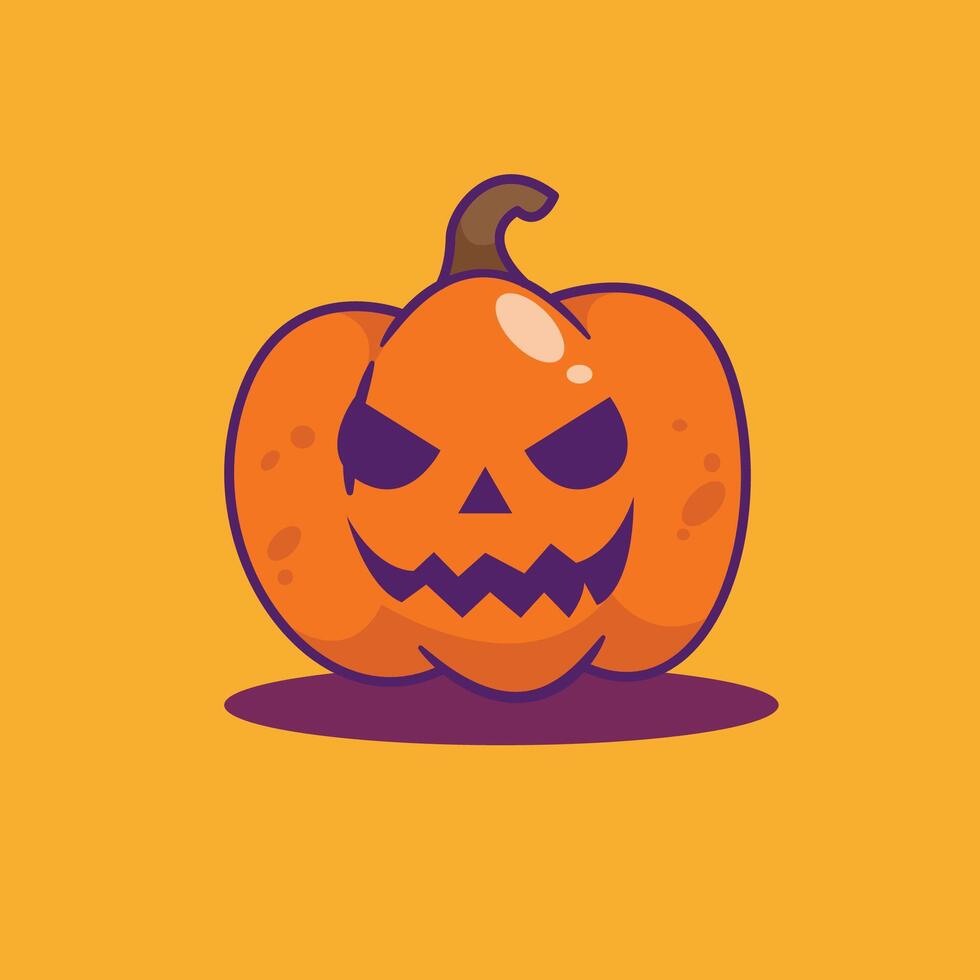 illustration of a Halloween pumpkin with a scary but cute facial expression, perfect for Halloween themed decorations, posters and invitations vector