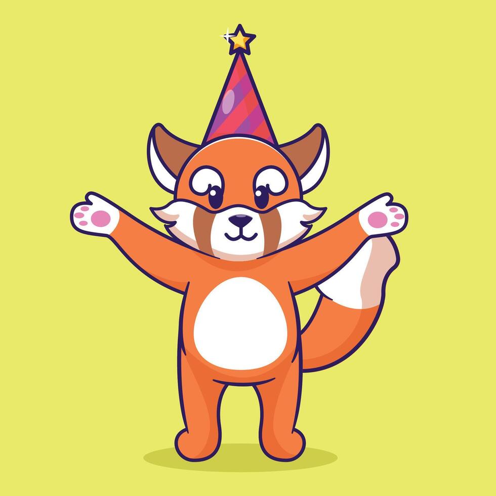 Adorable red panda character celebrating birthday showing cute expression vector