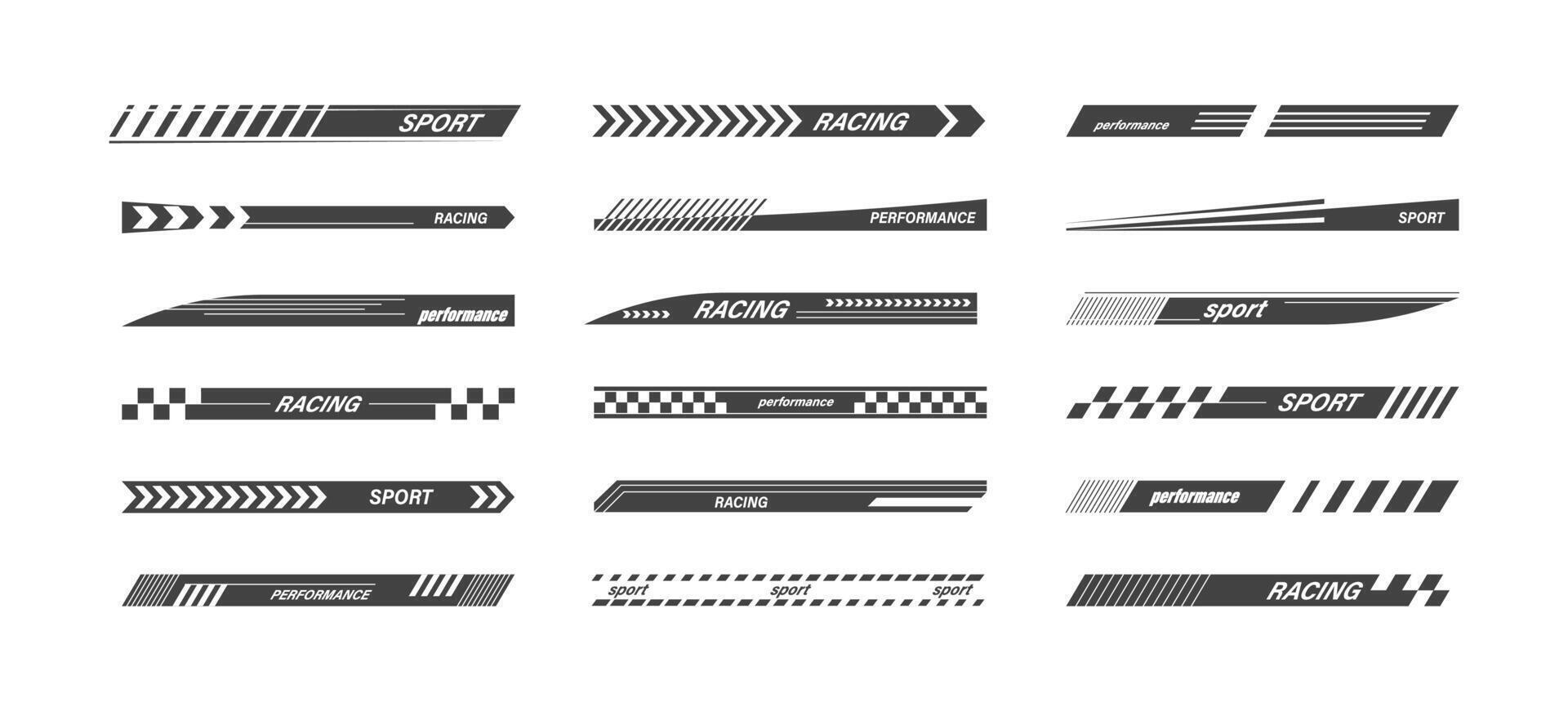 Different Black Sports Racing Stripes Set . vector