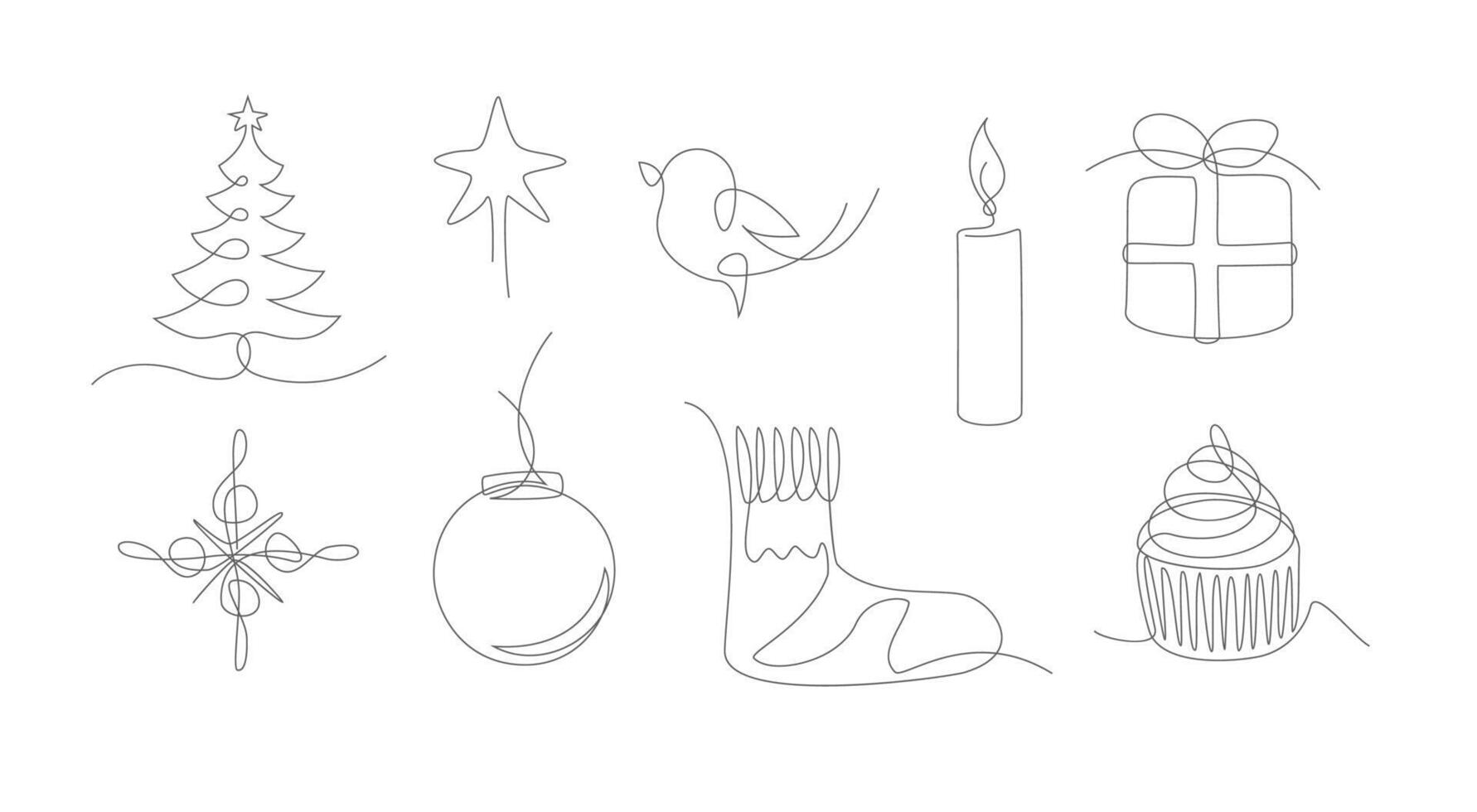 Winter One Continuous Line Drawing Sign Emblem Icon Set. vector