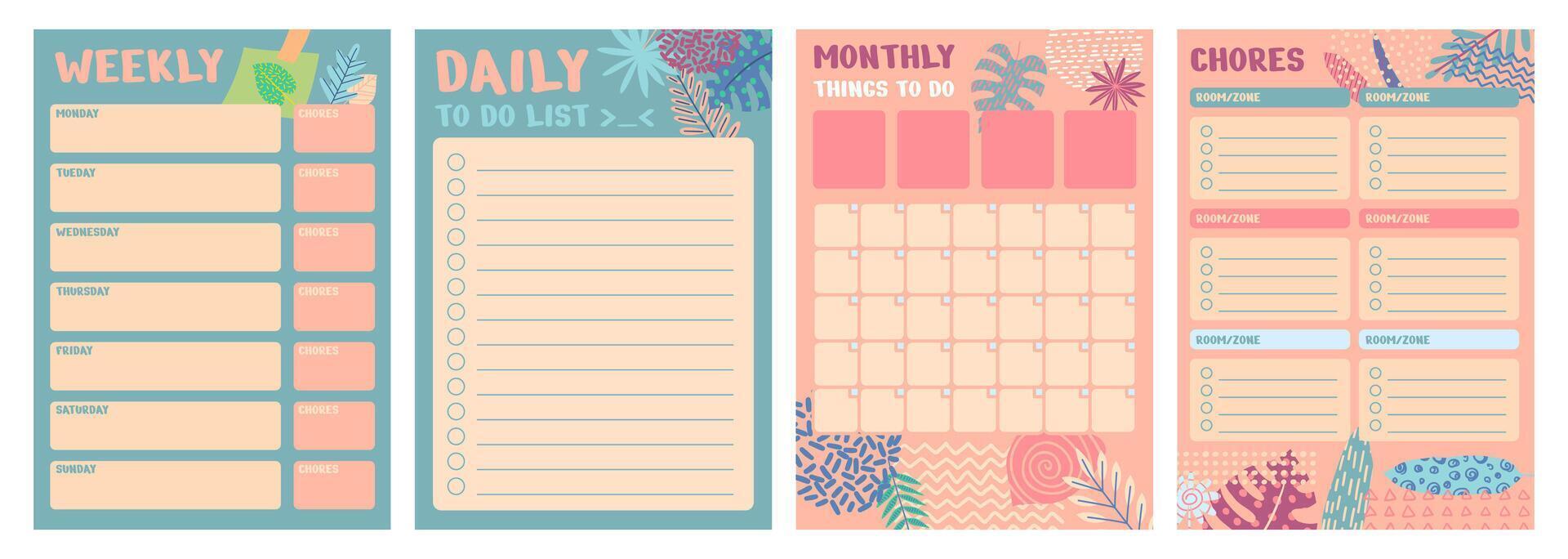 Cartoon Color Cute Bullet Journal Template Set. vector