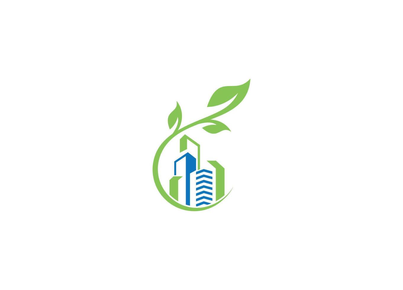 Real estate logo design with leaf icon template and white background vector