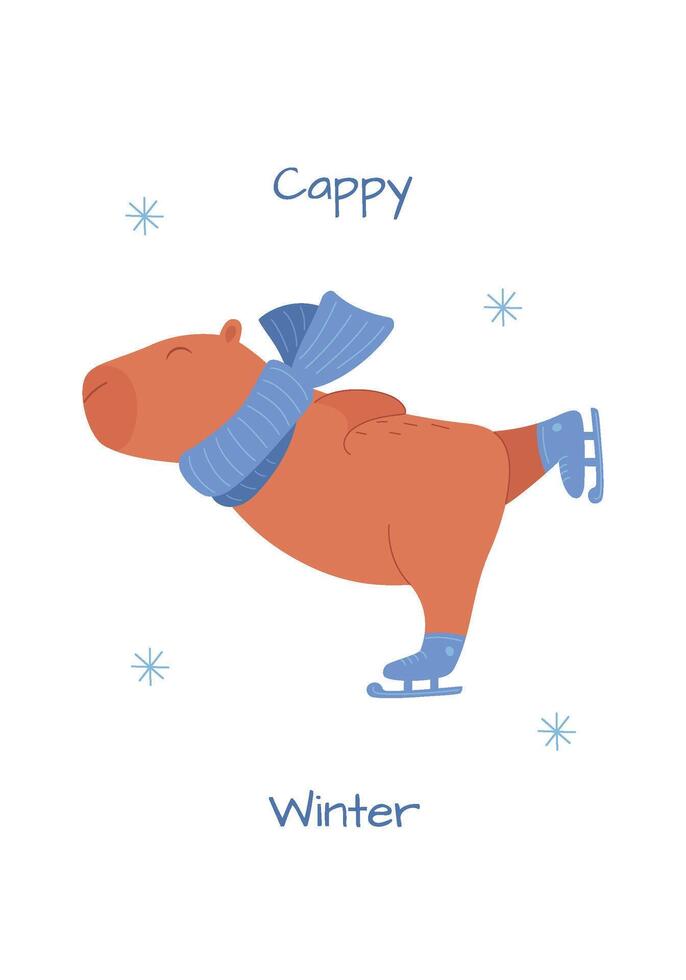 Winter greeting card with capybara and warm wishes. Christmas and New Year greeting card template. Can be used for posters and banners. vector