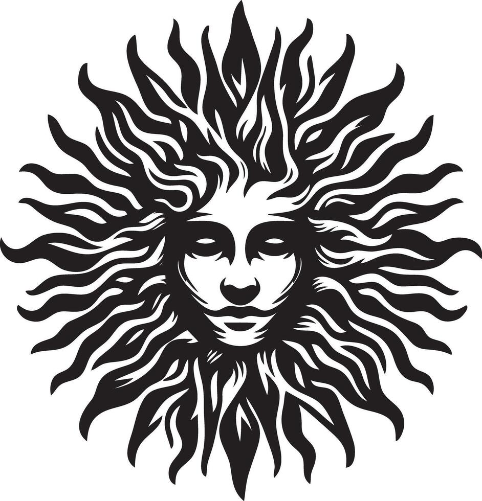 The sun face with a black and white sun vector