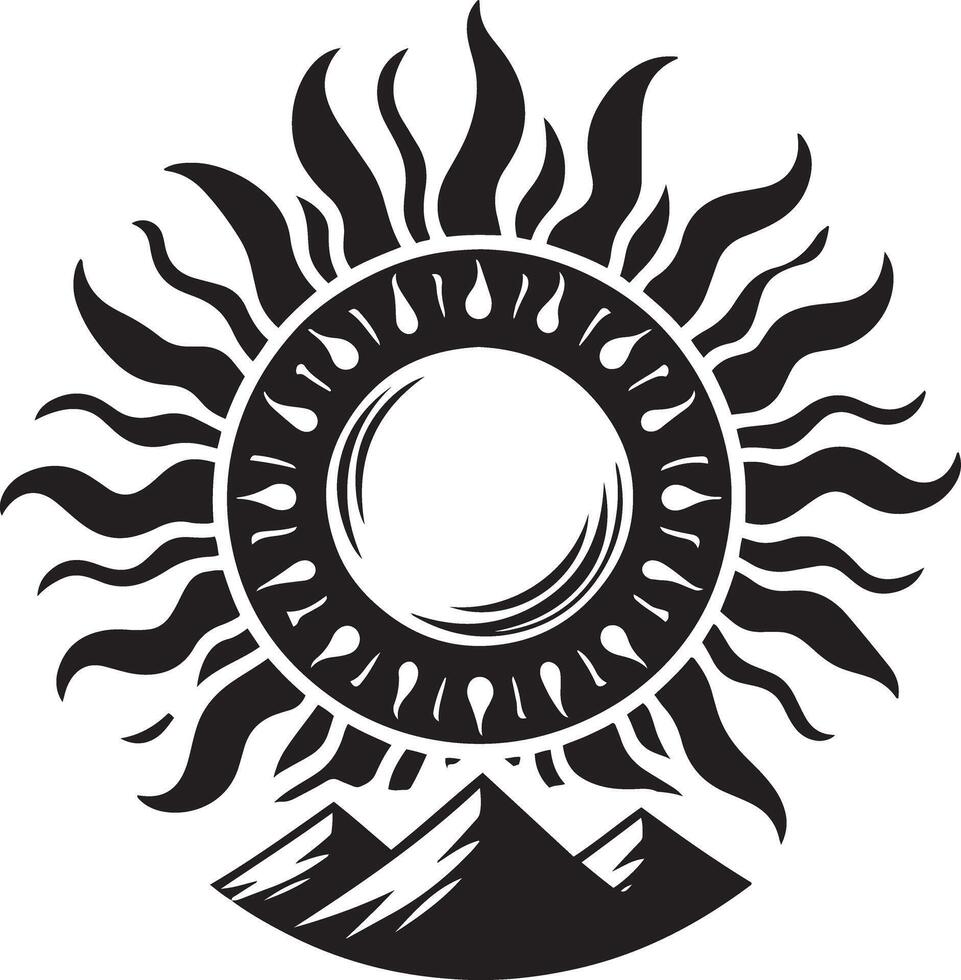 Sun and mountain illustration vector