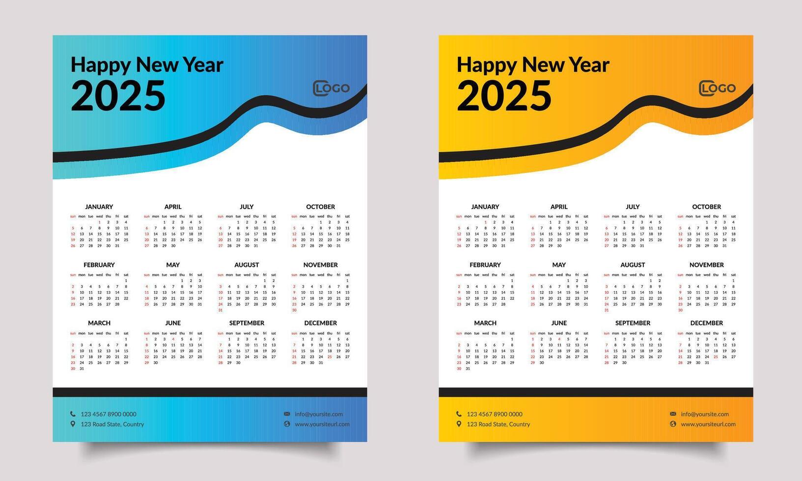 Calendar design. one-page or wall calendar design. 2025 year calendar. vector