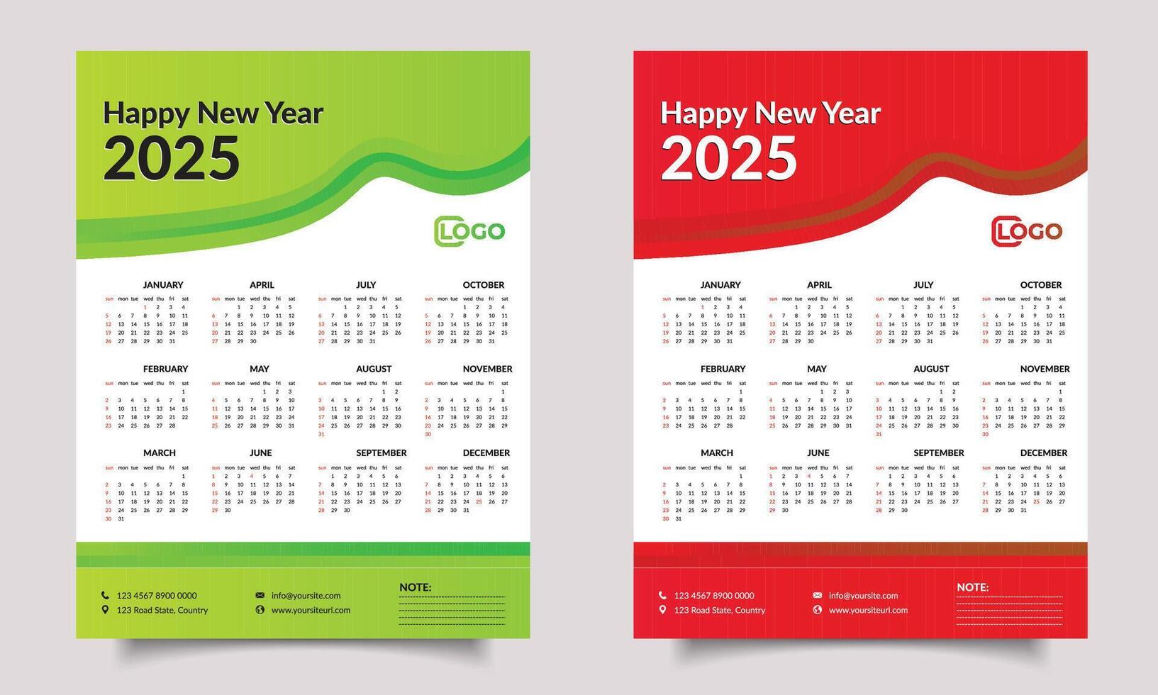 Calendar. one-page or wall calendar design. 2025 year calendar. vector