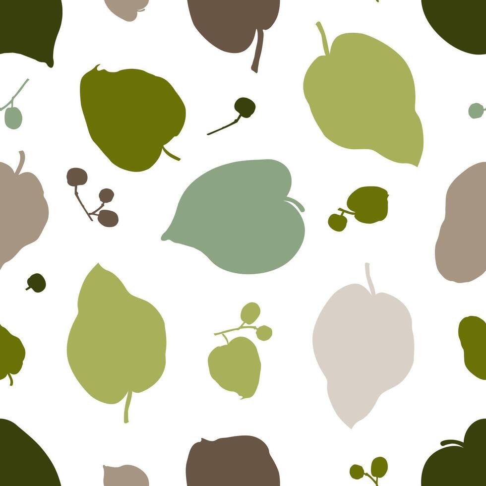 Seamless Pattern with Green Leaves on a White Background vector