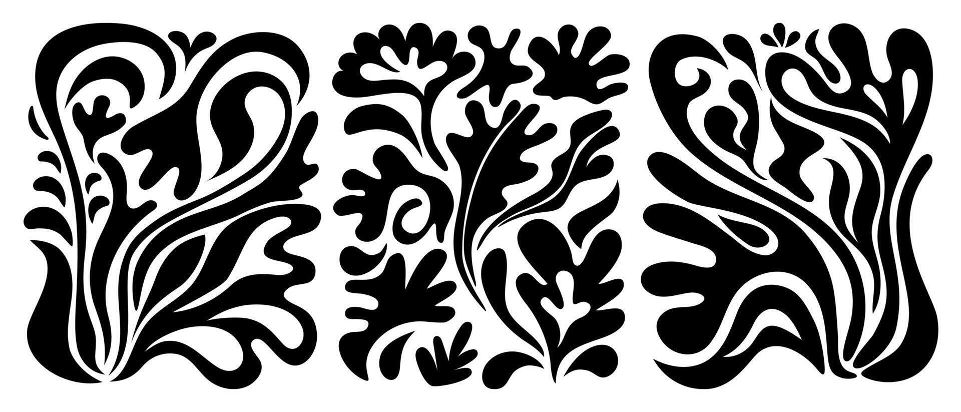 Groovy abstract flower posters. Floral doodle patterns. Trendy set. vector