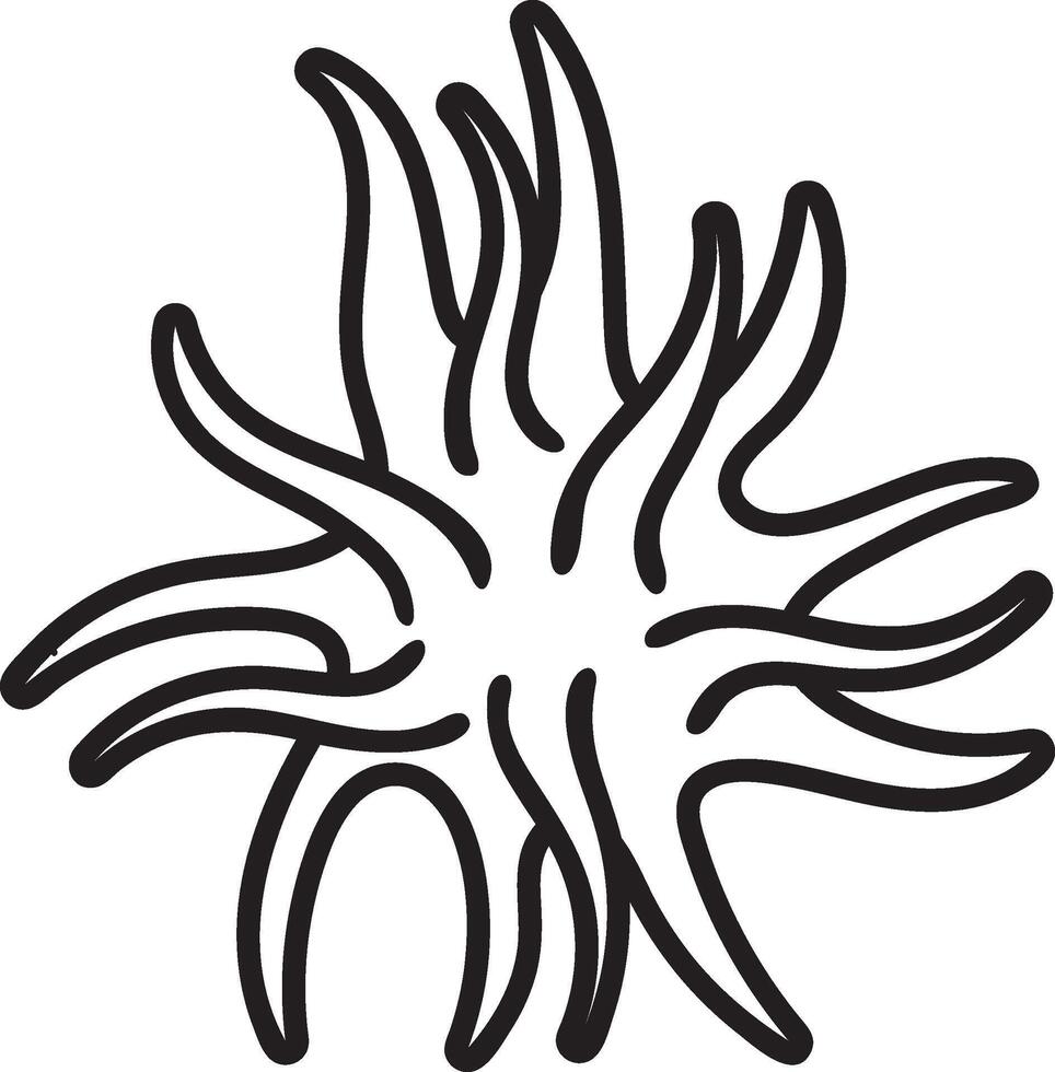 This illustration features a black and white line art drawing of a sea anemone, perfect for nature and marine life designs vector